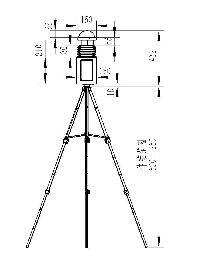 六要素便携式气象站屏幕款产品尺寸图