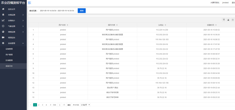 农业物联网四情监测系统系统管理系统日志